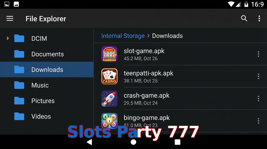 Main screen of Slots Party 777 gameapk page for PK players